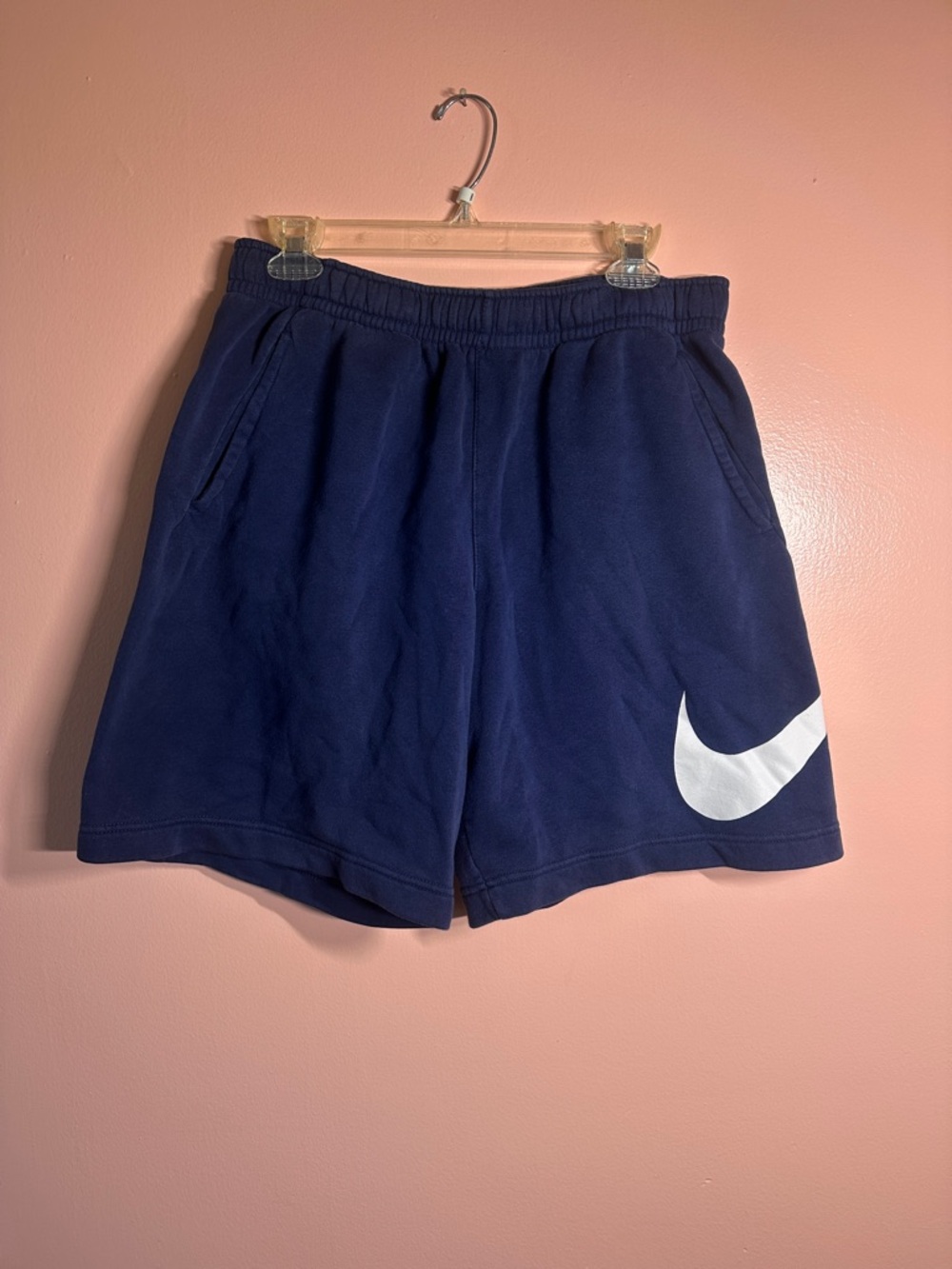 Men’s Nike Navy Athletic Workout Gym Blue Shorts with White Swoosh